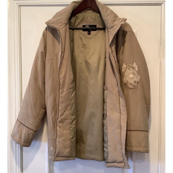Vintage SM2 Tan Coat With Embroidery Sleeves And Bottom Lined Sz Large Y2K 90s - Picture 4 of 15